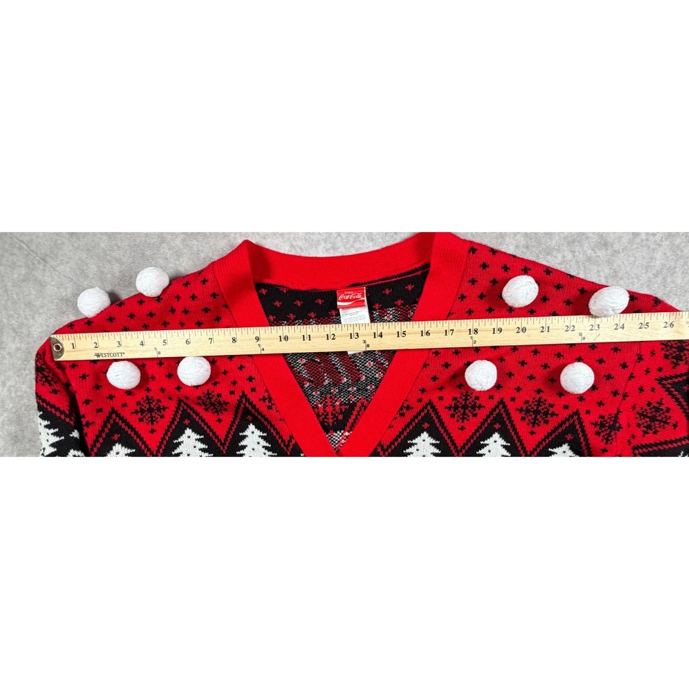 Coca Cola Womens XL Cardigan Sweater Polar Bears Coke Bottles Christmas Pom Pom - Picture 5 of 7